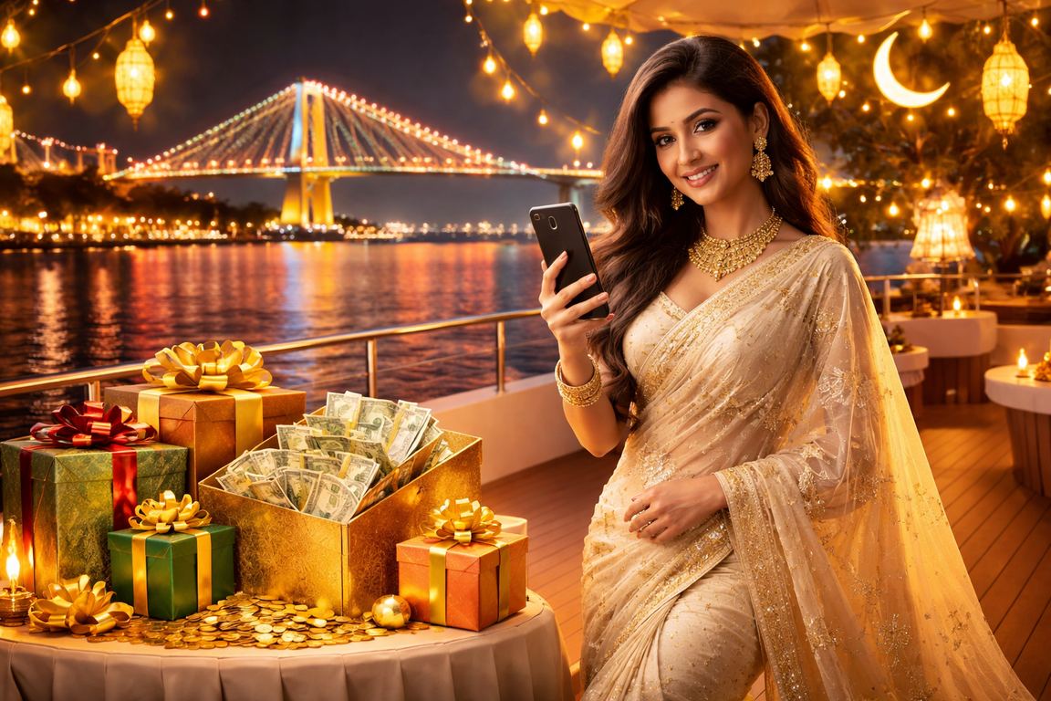 বরিশালে শাড়ি পরা একজন নারী মোবাইলে kb88 ভিআইপি বোনাস উপভোগ করছেন