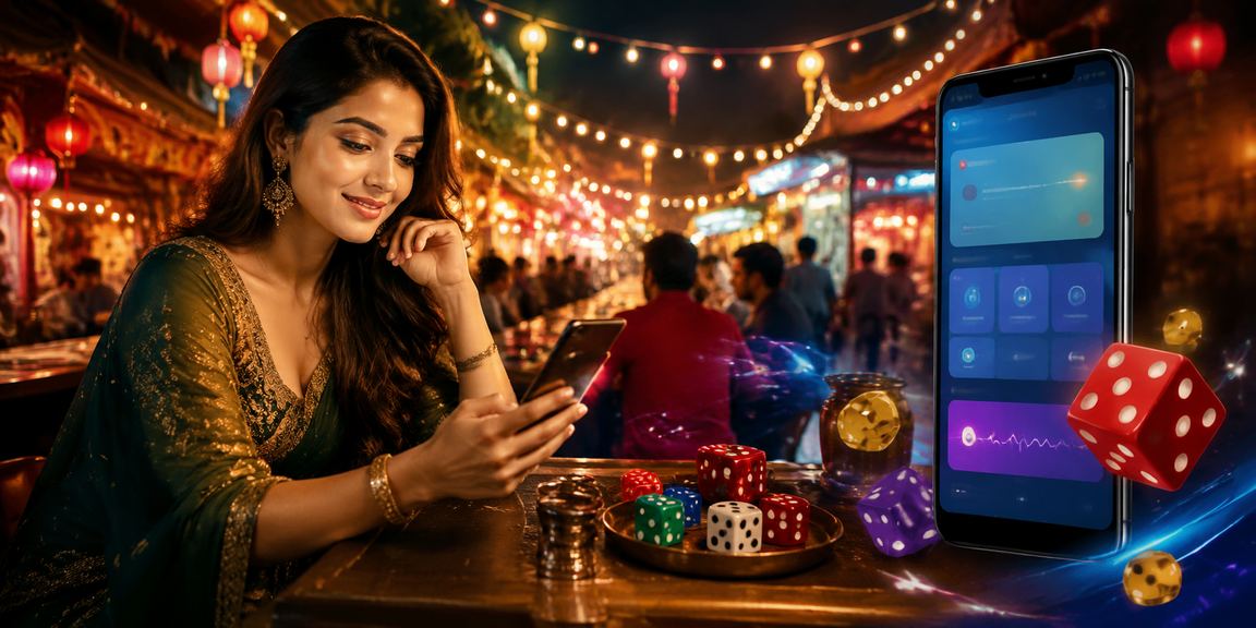 কুমিল্লার নাইট মার্কেটে একজন ব্যক্তি মোবাইল ব্রাউজারে kb88 ডাইস গেম খেলছেন